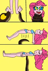 Size: 541x812 | Tagged: safe, artist:beecartoonist13, derpibooru import, pinkie pie, human, snake, equestria girls, balancing, bikini, breasts, busty pinkie pie, clothes, coils, comic, duo, feet, female, foot tickling, g4, hypno eyes, hypno pie, hypnosis, hypnotized, image, jpeg, kaa, kaa eyes, laughing, sleeping, swimsuit, tickling, wrapped snugly, wrapped up