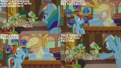 Size: 2000x1125 | Tagged: safe, derpibooru import, edit, edited screencap, editor:quoterific, screencap, apple rose, applejack, auntie applesauce, goldie delicious, granny smith, rainbow dash, grannies gone wild, appleghost, ferris wheel, fountain, g4, image, las pegasus, png, suitcase