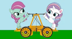 Size: 1002x548 | Tagged: safe, artist:marybethmaria1423, minty, potion nova, earth pony, unicorn, my little pony: pony life, handcar, image, png