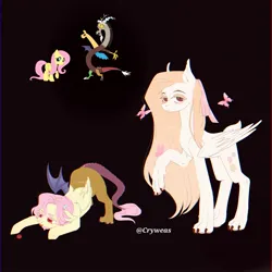 Size: 2048x2048 | Tagged: safe, artist:cryweas, derpibooru import, discord, fluttershy, oc, hybrid, image, interspecies offspring, jpeg, offspring, parent:discord, parent:fluttershy, parents:discoshy