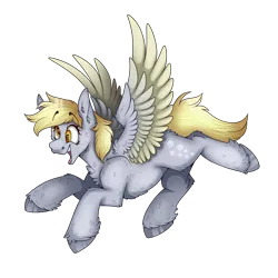 Size: 2300x2300 | Tagged: safe, artist:molars, derpibooru import, derpy hooves, pegasus, pony, butt fluff, cheek fluff, chest fluff, colored wings, colored wingtips, ear fluff, eyebrows, eyebrows visible through hair, flying, g4, gradient wings, hock fluff, image, leg fluff, open mouth, open smile, png, render, shoulder fluff, simple background, smiling, solo, spread wings, transparent background, unshorn fetlocks, wing fluff, wings