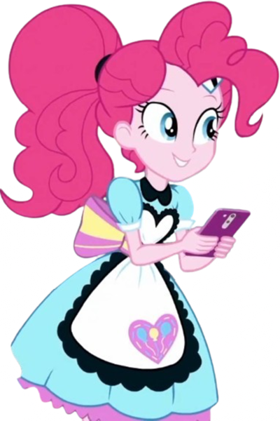 Size: 1681x2520 | Tagged: safe, artist:mrtoonlover83, derpibooru import, edit, edited screencap, screencap, pinkie pie, human, equestria girls, apron, background removed, bowtie, clothes, curly hair, female, g4, image, mobile phone, not a vector, phone, png, ponytail, simple background, smartphone, solo, transparent background, waitress