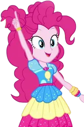 Size: 1660x2520 | Tagged: safe, artist:mrtoonlover83, derpibooru import, edit, edited screencap, screencap, pinkie pie, human, equestria girls, 2d, equestria girls specials, female, g4, geode of sugar bombs, golden oaks library, hair bun, image, library, magical geodes, my little pony equestria girls: sunset's backstage pass, not a vector, open mouth, open smile, png, pointing, simple background, smiling, solo, transparent background, wrist cuffs