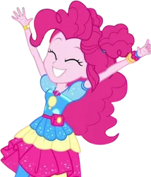 Size: 2159x2520 | Tagged: safe, artist:mrtoonlover83, derpibooru import, edit, edited screencap, screencap, pinkie pie, human, equestria girls, clothes, equestria girls specials, excited, eyes closed, female, g4, geode of sugar bombs, gold, hair bun, image, leggings, magical geodes, my little pony equestria girls: sunset's backstage pass, not a vector, png, pouch, simple background, smiling, solo, transparent background, wrist cuffs