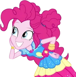 Size: 2483x2520 | Tagged: safe, artist:mrtoonlover83, derpibooru import, edit, edited screencap, screencap, pinkie pie, equestria girls, clothes, female, g4, geode of sugar bombs, gold, hair bun, hand on hip, image, leggings, looking up, magical geodes, not a vector, png, pouch, simple background, smiling, solo, transparent background, vector, wrist cuffs