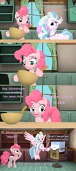Size: 1920x4320 | Tagged: safe, artist:red4567, derpibooru import, pinkie pie, silverstream, earth pony, hippogriff, pony, 3d, bowl, comic, duo, duo female, female, g4, ice, image, kitchen, laughing, literal minded, png, pun, razor, shaving, shaving cream, source filmmaker, sugarcube corner