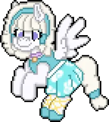 Size: 576x640 | Tagged: safe, artist:bloonacorn, derpibooru import, oc, oc:cloudy cushion, unofficial characters only, pegasus, choker, clothes, digital art, dress, flying, hairband, image, pegasus oc, pixel art, png, simple background, transparent background, wings