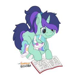 Size: 1024x1024 | Tagged: safe, artist:bloonacorn, derpibooru import, oc, oc:subscript, unofficial characters only, pony, unicorn, book, female, filly, foal, horn, image, plushie, png, reading, solo, unicorn oc