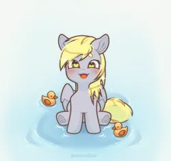 Size: 2136x2017 | Tagged: safe, artist:amitadust, artist:auroracursed, derpibooru import, derpy hooves, bird, duck, pegasus, pony, blushing, cute, g4, happy, image, open mouth, png