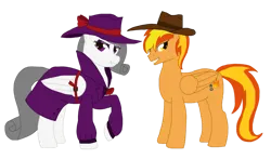 Size: 827x486 | Tagged: safe, artist:mlp-headstrong, derpibooru import, oc, oc:firey ratchet, oc:oliver spade, clothes, detective, duo, duo male and female, fedora, female, g4, hat, image, male, png, simple background, transparent background, trenchcoat
