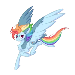 Size: 2000x2000 | Tagged: safe, artist:sychia, derpibooru import, rainbow dash, pegasus, pony, alternate hairstyle, female, flying, image, mare, markings, png, redesign, simple background, solo, transparent background