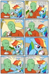 Size: 2400x3600 | Tagged: safe, artist:mobius_, artist:redruin01, derpibooru import, rainbow dash, oc, oc:anon, human, pegasus, pony, comic:ice cream, clothes, colored, comic, cute, female, food, g4, ice cream, ice cream cone, image, mare, png, ponyville, tomboy