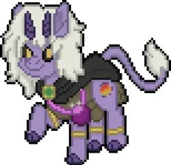 Size: 616x595 | Tagged: safe, artist:bloonacorn, derpibooru import, oc, oc:poison seeds, unofficial characters only, bicorn, cloak, clothes, horn, image, multiple horns, pixel art, png, purse