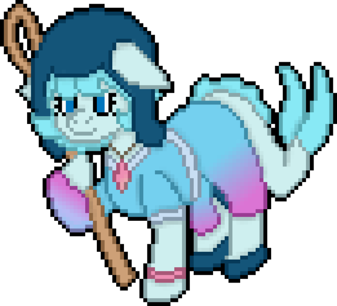 Size: 696x632 | Tagged: safe, artist:bloonacorn, derpibooru import, oc, oc:whaletail, unofficial characters only, merpony, dorsal fin, fin, fish tail, image, pixel art, png, simple background, staff, tail, transparent background