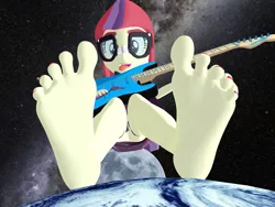 Size: 5000x3750 | Tagged: safe, artist:dragonalex555, derpibooru import, moondancer, human, equestria girls, 3d, barefoot, earth, electric guitar, feet, female, fetish, foot fetish, g4, giantess, guitar, guitar solo, image, macro, mmd, musical instrument, png, soles, space, toes, tongue out, wiggling toes, wiggling tongue
