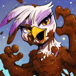 Size: 1024x1024 | Tagged: safe, ai content, derpibooru import, machine learning generated, prompter:pzkratzer, stable diffusion, gilda, gryphon, beak, bust, covered in mud, cute, g4, gildadorable, image, jpeg, messy, mud, muddy, open beak, open mouth, portrait, solo