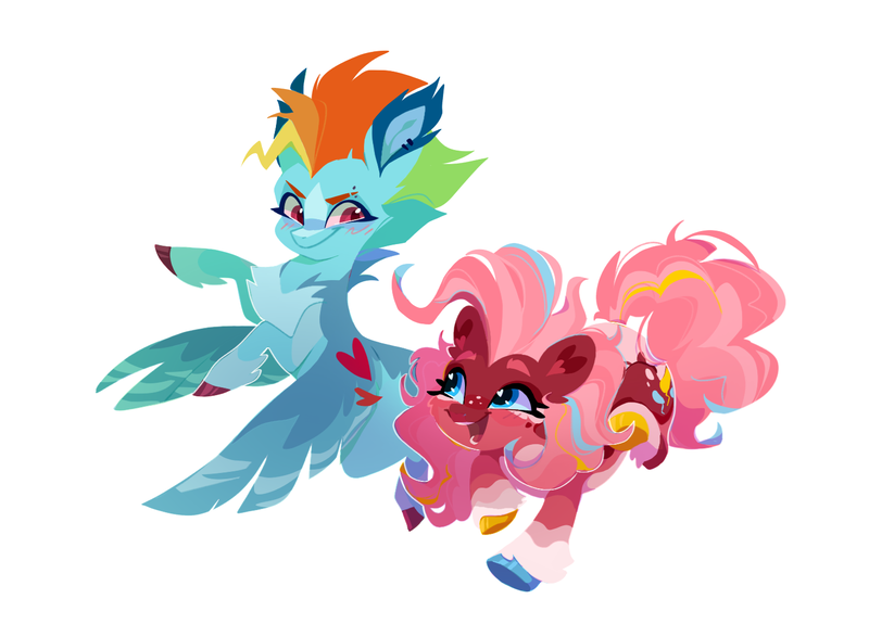 Size: 1471x1080 | Tagged: safe, artist:rr29578979, derpibooru import, pinkie pie, rainbow dash, alternate design, image, png, twitterina design