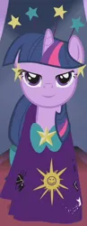 Size: 250x645 | Tagged: safe, derpibooru import, edit, edited screencap, editor:twilyisbestpone, screencap, twilight sparkle, pony, unicorn, season 1, suited for success, bow, clothes, constellation, constellation dress, dress, ear piercing, earring, female, g4, headband, horn, image, inverted mouth, jewelry, lidded eyes, mare, piercing, png, smiling, solo, tail, tail bow, unicorn twilight