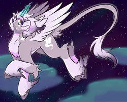 Size: 2500x2000 | Tagged: safe, artist:warlockmaru, derpibooru import, oc, oc:maru, unofficial characters only, alicorn, pony, alicorn oc, alicornified, facial hair, flying, glasses, glow, glowing horn, goatee, high res, horn, image, jpeg, leonine tail, night, race swap, raised hoof, round glasses, smiling, solo, tail, turned head, unshorn fetlocks, wings