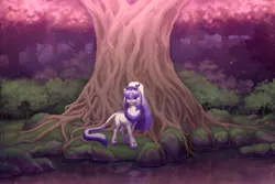 Size: 3000x2000 | Tagged: safe, artist:sparkling_light, derpibooru import, oc, unofficial characters only, kirin, pony, female, forest, horn, image, nature, png, river, solo, tree, water
