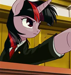 Size: 2100x2200 | Tagged: safe, artist:7411696290, derpibooru import, twilight sparkle, pony, unicorn, ace attorney, clothes, female, horn, image, mare, objection, png, solo, suit