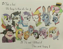 Size: 2012x1560 | Tagged: safe, artist:don2602, derpibooru import, berry bright, clever clover, coconut cream, lightning chill, pinkie pie, reeka, smallfry, sparkler (g1), vinyl scratch, zipp storm, big cat, earth pony, human, pegasus, pony, tiger, unicorn, comic:when you wish upon a star, g1, g2, g3, g5, my little pony: pony life, atlantis: the lost empire, beauty and the beast, bolt (disney), cigar, clothes, disney 100, dr. facilier, ear piercing, earring, encanto, eyes closed, facial markings, g1 to g4, g2 to g4, g3 to g4, g4, g4.5 to g4, g5 to g4, generation leap, glasses, glory (g5), grace (disney), hair tie, hat, home on the range, horn, image, jewelry, jose carioca, jpeg, kida, looking at each other, looking at someone, looking at you, looking back, maggie (disney), mirabel madrigal, mrs. calloway (disney), music notes, necklace, once upon a studio, one eye closed, peach fizz, peter pan, piercing, pippsqueak trio, pippsqueaks, pirate hat, robin hood, seashell (g5), singing, smiling, song reference, strange world, the princess and the frog, the three caballeros, toola-roola, traditional art, treasure planet, when you wish upon a star, wink, zootopia