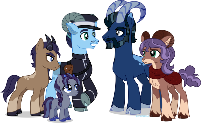 Size: 6519x4000 | Tagged: safe, artist:limedazzle, derpibooru import, oc, oc:aamon, oc:alexei, oc:daria, oc:kemiran, oc:victoria, unofficial characters only, goat, goat pony, absurd resolution, female, image, male, png, simple background, transparent background