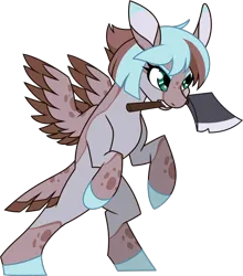 Size: 1945x2211 | Tagged: safe, artist:thescornfulreptilian, derpibooru import, oc, oc:dusty, pegasus, pony, axe, image, open mouth, png, simple background, solo, transparent background, weapon