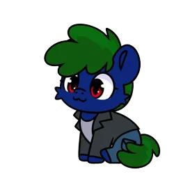 Size: 600x600 | Tagged: safe, artist:sugar morning, derpibooru import, oc, oc:four waters, unofficial characters only, earth pony, fallout equestria, :3, behaving like a cat, clothes, cute, earth pony oc, image, jacket, leather, leather jacket, ocbetes, pants, png, shirt, simple background, sitting, solo, transparent background