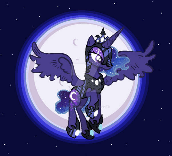 Size: 600x545 | Tagged: safe, artist:moondeer1616, derpibooru import, princess luna, alicorn, pony, armor, base used, deviantart watermark, female, headcanon, image, jewelry, jpeg, mare, moon, night, night sky, obtrusive watermark, redesign, regalia, sky, torn wings, watermark, wings