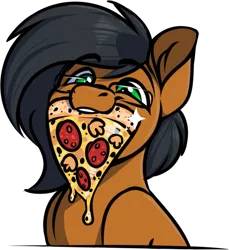 Size: 589x643 | Tagged: safe, artist:notetaker, derpibooru import, oc, oc:notetaker, earth pony, pony, food, glasses, image, pizza, png, simple background, solo, transparent background