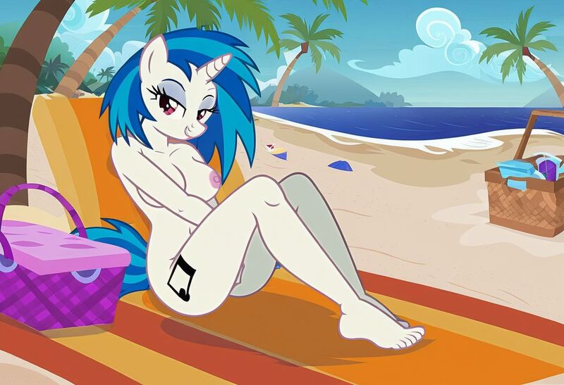 Size: 1216x832 | Tagged: questionable, ai content, machine learning generated, stable diffusion, vinyl scratch, anthro, unicorn, beach, beach babe, beach towel, busty vinyl scratch, exhibitionism, flirty, image, inviting, jpeg, nude beach, nudity, palm tree, picnic basket, pinup, seductive pose, sexy, sitting, smirk, solo, sunbathing