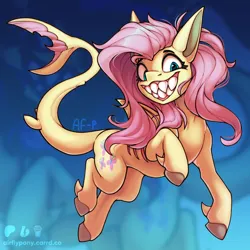 Size: 1600x1600 | Tagged: safe, artist:airfly-pony, derpibooru import, fluttershy, original species, pony, shark, shark pony, 2023, bubble, collaboration, collaboration:bestiary of fluttershy, digital art, dorsal fin, fangs, female, fin, fins, fish tail, flowing mane, flowing tail, g4, gills, grin, image, leg fins, looking at you, mare, ocean, png, sharkified, sharp teeth, signature, smiling, species swap, swimming, tail, teeth, underwater, water