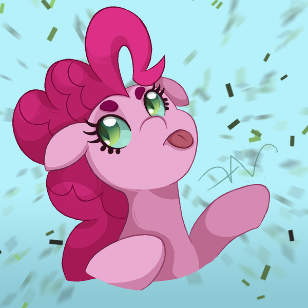 Size: 1200x1200 | Tagged: safe, artist:swasfews, derpibooru import, pinkie pie, queen chrysalis, earth pony, pony, confetti, disguise, disguised changeling, eyeroll, image, png, solo, tongue out