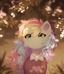 Size: 700x805 | Tagged: safe, artist:floweryoutoday, derpibooru import, oc, oc:blazey sketch, unofficial characters only, pegasus, bow, cherry blossoms, clothes, flower, flower blossom, hair bow, image, pegasus oc, png, solo, sweater, wings