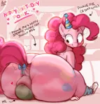 Size: 2000x2100 | Tagged: explicit, artist:aer0 zer0, derpibooru import, ponerpics import, ponybooru import, pinkie pie, oc, oc:anon, earth pony, human, pony, analingus, anus, balloonbutt, birthday, blushing, butt, dialogue, dock, faceful of ass, facesitting, female, fetish, floating heart, g4, hat, heart, huge butt, human male, human male on mare, human on pony action, image, interspecies, jpeg, large butt, looking back, looking down, male, mare, musk, musky butt, nudity, oral, party hat, ponut, raised tail, sex, smiling, straight, tail, the ass was fat, tied tail