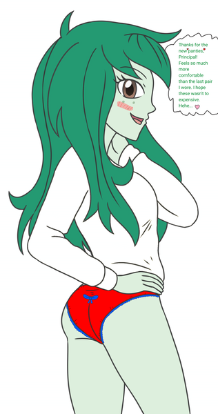 Size: 2990x5680 | Tagged: suggestive, artist:sumin6301 edits, derpibooru import, edit, editor:mlplove, wallflower blush, human, equestria girls, ass, blushing, bow, breasts, butt, clothes, dialogue, embarrassed, embarrassed underwear exposure, eyebrows, eyebrows visible through hair, female, frilly underwear, g4, hand on hip, high res, image, implied princess celestia, implied shipping, long sleeves, looking at you, open mouth, open smile, panties, png, red panties, red underwear, side view, sidemouth, simple background, smiling, smiling at you, solo, solo female, speech bubble, talking to viewer, underwear, underwear edit, wallflower butt, white background