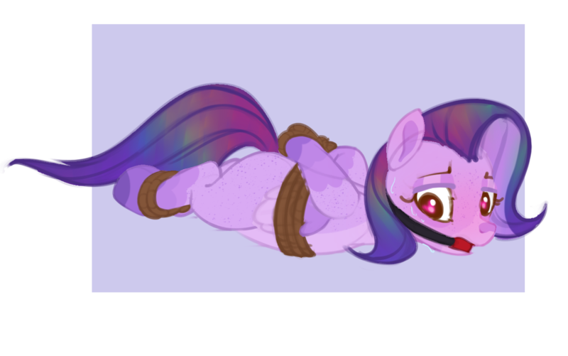 Size: 1341x839 | Tagged: questionable, artist:gor1ck, artist:scribbly07, derpibooru import, oc, oc:scribble scrabble, unofficial characters only, pegasus, pony, ballgag, base, base used, blushing, bondage, female, g4, gag, heart, heart eyes, hooves behind back, image, lidded eyes, png, rope, rope bondage, ropes, sweat, wingding eyes