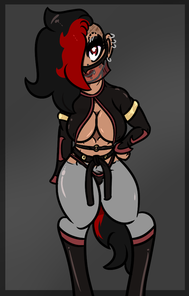 Size: 639x1000 | Tagged: safe, artist:lazerblues, derpibooru import, oc, oc:bella, hybrid, satyr, abs, clothes, cosplay, costume, hybrid oc, image, mileena, mortal kombat, parent:oc:miss eri, png, undercut