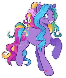 Size: 1562x1840 | Tagged: safe, artist:katkitters, derpibooru import, rainbowberry, earth pony, pony, g3, blue eyes, hoof heart, image, multicolored hair, multicolored mane, multicolored tail, png, purple coat, purple fur, simple background, smiling, tail, transparent background, underhoof