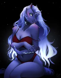 Size: 3000x3800 | Tagged: suggestive, artist:bambudess, derpibooru import, oc, oc:mystic shadow, unofficial characters only, anthro, unicorn, belly button, bra, breasts, cleavage, clothes, female, horn, image, panties, png, solo, solo female, underwear