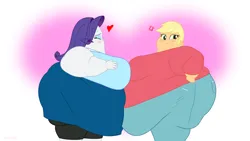 Size: 2560x1440 | Tagged: safe, artist:neongothic, derpibooru import, applejack, rarity, equestria girls, amplejack, applefat, bbw, belly, big belly, bingo wings, blushing, breasts, busty applejack, busty rarity, chubby cheeks, cross-popping veins, double chin, emanata, fat, fat boobs, female, floating heart, freckles, g4, hand on hip, heart, holiday, huge belly, image, large butt, lesbian, morbidly obese, obese, png, rarijack, raritubby, shipping, ssbbw, sweat, sweatdrop, too fat, valentine's day, weight gain