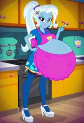 Size: 832x1216 | Tagged: suggestive, ai content, machine learning generated, prompter:tiamatnightmare, trixie, human, equestria girls, humanized, hyper, hyper belly, hyper pregnancy, image, impossibly large belly, jpeg, ponytail, pregnant