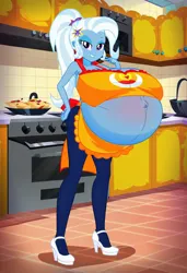 Size: 832x1216 | Tagged: suggestive, ai content, machine learning generated, prompter:tiamatnightmare, trixie, human, equestria girls, breasts, busty trixie, humanized, hyper, hyper belly, hyper pregnancy, image, impossibly large belly, jpeg, ponytail, pregnant