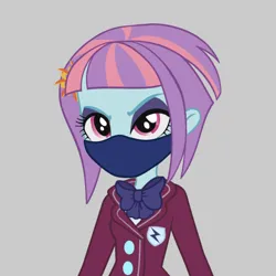 Size: 2160x2160 | Tagged: safe, artist:brokenadam, derpibooru import, sunny flare, equestria girls, clothes, coronavirus, covid-19, cross arms, crystal prep, crystal prep academy, crystal prep academy students, crystal prep academy uniform, crystal prep shadowbolts, devices removed, face mask, g4, gray background, high res, image, mask, my little pony equestria girls: friendship games, plaid skirt, png, school uniform, simple background, skirt