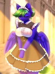 Size: 1662x2217 | Tagged: oc name needed, safe, artist:alphadesu, derpibooru import, oc, anthro, pegasus, anthro oc, breasts, clothes, female, image, maid, pegasus oc, png, wings
