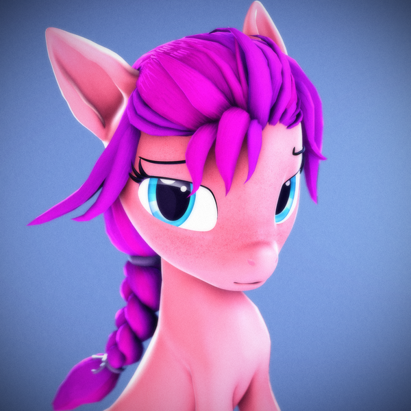 Size: 2160x2160 | Tagged: safe, artist:psfmer, derpibooru import, sunny starscout, earth pony, pony, g5, my little pony: a new generation, 3d, braid, braided ponytail, female, freckles, g4, g5 to g4, generation leap, high res, image, looking at you, mare, png, ponytail, solo, source filmmaker
