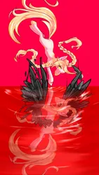 Size: 1861x3309 | Tagged: semi-grimdark, artist:lixthefork, derpibooru import, oc, oc:lix, black wings, braid, duality, image, lake, png, reflection, water, wings