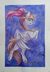 Size: 2792x4000 | Tagged: safe, artist:jsunlight, derpibooru import, oc, oc:sunny way, pegasus, pony, image, png, solo, traditional art, watercolor painting