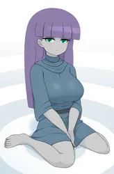 Size: 1781x2721 | Tagged: safe, artist:batipin, derpibooru import, maud pie, human, equestria girls, barefoot, breasts, busty maud pie, feet, g4, image, looking back, missing accessory, missing shoes, png, toenails, toes